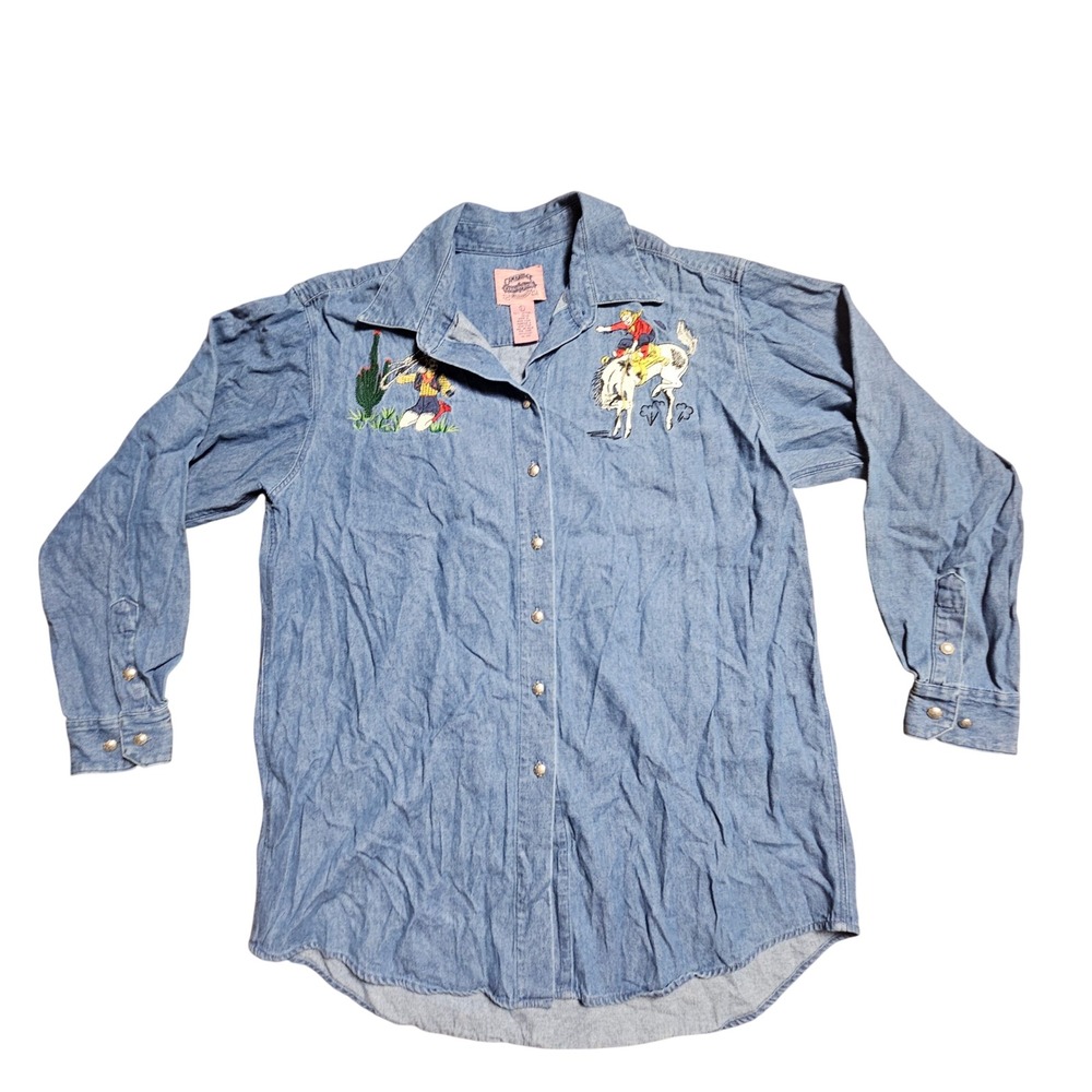 Vintage Cambridge Country Store Texas Embroidered Denim Button Up Western Shirt